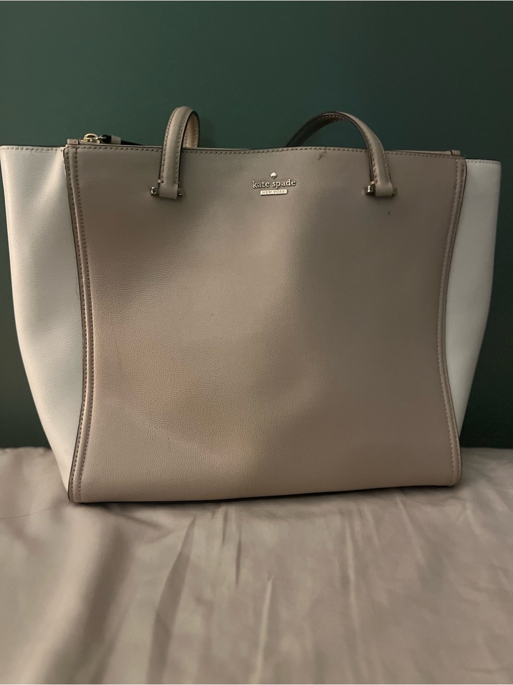kate spade Two-Tone Taupe and White Leather Tote
